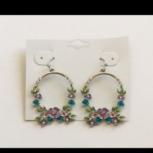Silver Tone Floral Fish Hook Earrings